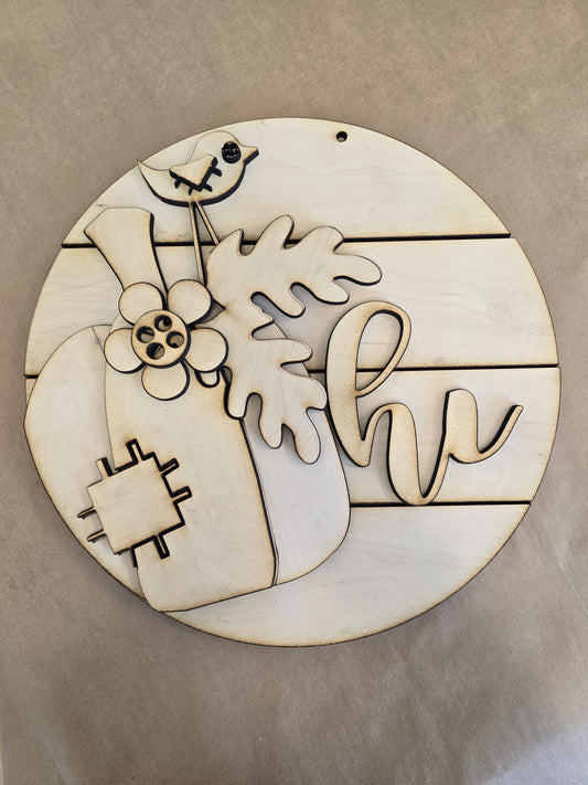 Patchwork Pumpkin “Hi” Sign